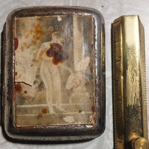 Antique Metal Case Pill Box Snuff Box Nude Woman Cigarette Case Small Aged
